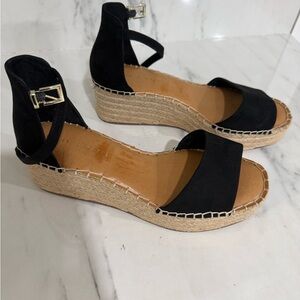 Kelly & Katie Black and Tan Espadrille Wedges